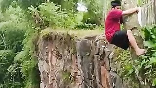 big wind when climbing coconut ????  #jump #nerekel #reelfyp #climb #funny