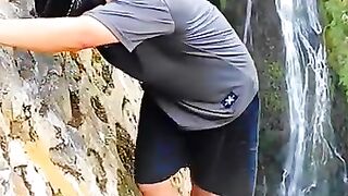 slipped in the waterfall ????????  #waterfall #slip #jump #funny #video
