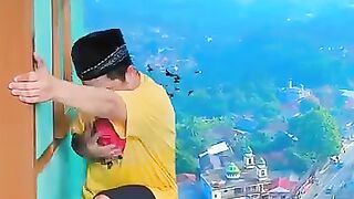 cleaning the windows????????  #building #street #jump #funny #video