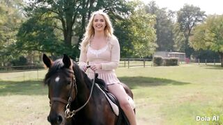 Blonde Woman Smiling While Riding a Horse - 16:9  l