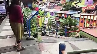 rainbow village on the riverbank