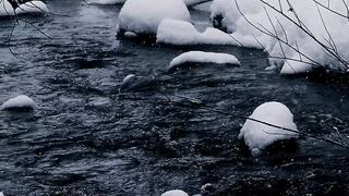 Winter solstice - snow falling on a flowing creek | Trending HD Video