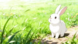 A Rabbit with a Frog in the Grassy Area