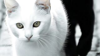 Realistic 2 Cats White and Black Walking Together