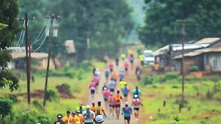 People Running Marathon in the Beautiful Village with Smiles