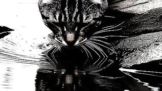 Cat Drinking Water in the River