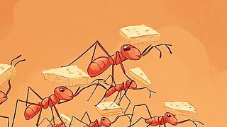 Cartoon Animation of Many Ants Carrying Food Together