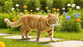 Orange Cat Holding Fish Using His Mouth