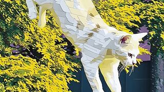 Cute Cat Animation Jumping from Tree go Down