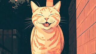 Cartoon Cat Walking with Pretty Smile