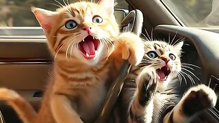 Kitten’s First Driving Lesson Goes Wrong! #CatShorts