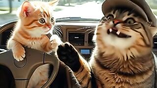 Kitten’s First Driving Lesson Goes Wrong! #CatShorts #FunnyCats #PixarStyle