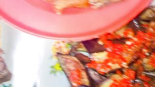 This is my menu: fried free-range chicken, eggplant balado chili sauce, balado catfish, and vegetables. Do you like it?” ????