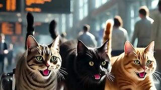Cats Running Late for Their Flight! ????✈️  #FunnyCats #AirportRush #AnimalComedy #CatShorts ????