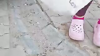 Scared Kittens Under the Car. Feeding Stray Cats on the Street