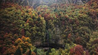 Wallpaper hanging - breathtaking aerial view of autumn waterfall | Trending HD Video