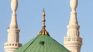 iconic green dome and minarets of medina mosque | Professional HD Video