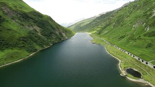 4K Wallpaper - stunning drone view of alpine lake and train | Trending HD Video