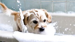 Bath Time Chaos with a Fluffy Puppy! ????????