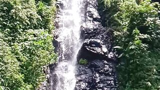 Hidden Roadside Waterfall in the Lush Tropical Forest