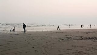 Red sunset in the beach