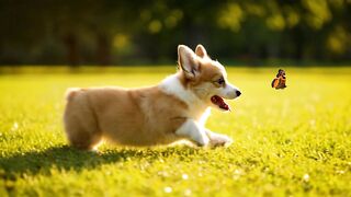 Tiny Corgi Puppy Chasing a Butterfly – Pure Happiness!