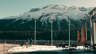 Winterhalter - scenic winter mountain view with cafe terrace | Trending HD Video