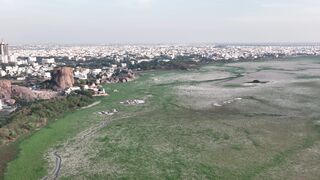 4K Computer Monitor - aerial view of city and landscape | Trending HD Video