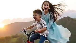 Kids & Boy Cycling in Sky