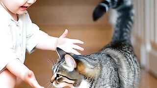Cute Toddler Playing with Cat – Funny and Adorable Moment! ????????