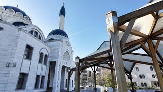 modern mosque architecture with blue domes | Professional HD Video