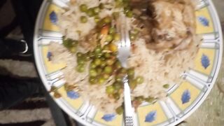 Chicken roast and pease with rice dinner