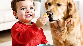 Cute Kid Feeding His Dog – Best Friends Moment!”