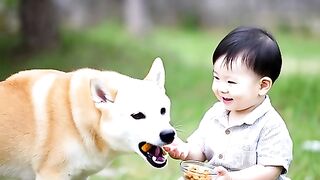 Toddler Sharing Snacks with a Very Confused Dog!” ????????????