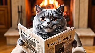 “Cozy Evening: British Shorthair Enjoying the News”