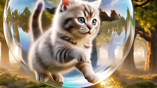 Floating Feline: Kitten on a Magical Bubble Ride”