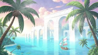 Tropical Paradise with Ancient Temple and Boat 2