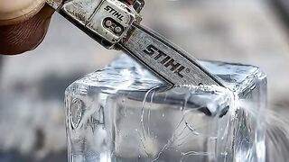Mini Chainsaw vs Ice Cube – Satisfying Cutting! ❄️????