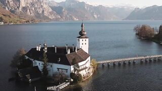 WallPics - 4K Wallpapers - scenic aerial view of schloss ort on lake traunsee | Trending HD Vid