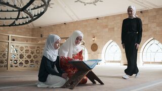 women greeting each other while wearing hijab | Professional HD Video