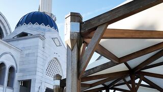 modern mosque structure with blue domes | Professional HD Video
