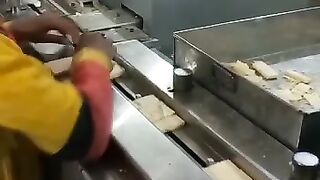 Making wafer biscuits in factory