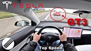 TESLA MODEL 3 460HP TOP SPEED DRIVE ON GERMAN AUTOBAHN ????