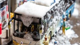 Satisfying Miniature Bus Wash – Tiny Workers Cleaning a Giant Bus
