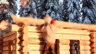 Snow Cabin Built in the Forest