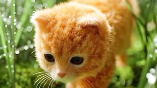 Tiny Orange Kitten Exploring a Giant Garden