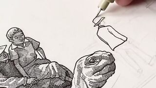 Drawing a Giant Turtle in the City"