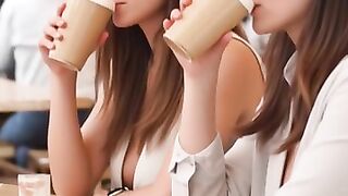 Two girls drink coffee