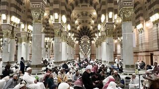 peaceful gathering inside medina mosque | Professional HD Video