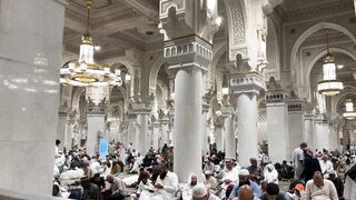 pilgrims gather inside the grand mosque in mecca | Professional HD Video